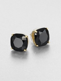 Simple squared stones, in colors from dark to bright, are richly faceted and elegantly shaped in lightweight resin.ResinBrassAbout .5 squarePost backImported Simple squared stones, in colors from dark to bright, are richly faceted and elegantly shaped in lightweight resin.ResinBrassAbout .5 squarePost backImported