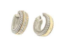 Designer Inspired Reversable Cable CZ Two-Tone Earrings Designer Inspired Reversable Cable CZ Two-Tone Earrings