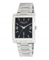 For a polished and professional look, add this dress watch by Kenneth Cole New York to your everyday routine. Stainless steel bracelet and rectangular case. Black dial features applied silver tone stick indices, numerals at three and nine o'clock, date window at six o'clock, three hands and logo. Quartz movement. Water resistant to 30 meters. Limited lifetime warranty.