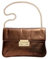 Get in touch with your exotic side with this snakeskin-embossed leather design from MICHAEL Michael Kors, Dressed up in mod metallic with signature hardware, it lends a luxe seasonless touch to any evening ensemble. Get in touch with your exotic side with this snakeskin-embossed leather design from MICHAEL Michael Kors, Dressed up in mod metallic with signature hardware, it lends a luxe seasonless touch to any evening ensemble.