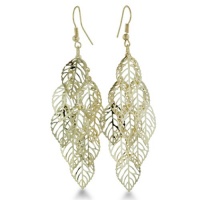 GOLD TONE MULTI DROP EAR Dangling Gold Tone Skeleton Leaf Earrings GOLD TONE MULTI DROP EAR Dangling Gold Tone Skeleton Leaf Earrings