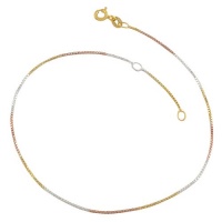 14 Karat Tri-color Gold over Silver 0.8-mm Venetian Box Chain Anklet (9-10 Inch) 14 Karat Tri-color Gold over Silver 0.8-mm Venetian Box Chain Anklet (9-10 Inch)