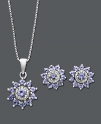 Snap up instant spring style in pale pastels. Jewelry set features round-cut tanzanite (7/8 ct. t.w.) and diamond accents in an elegant flower shape. Set crafted in sterling silver. Approximate length: 18 inches. Approximate pendant drop: 1/2 inch. Approximate earring diameter: 1/4 inch. Snap up instant spring style in pale pastels. Jewelry set features round-cut tanzanite (7/8 ct. t.w.) and diamond accents in an elegant flower shape. Set crafted in sterling silver. Approximate length: 18 inches. Approximate pendant drop: 1/2 inch. Approximate earring diameter: 1/4 inch.