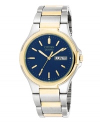 Blue and gold combine with regal effect on this watch by Citizen. Blue and gold combine with regal effect on this watch by Citizen.