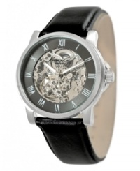 The inner workings of style. This Kenneth Cole New York watch features a black leather strap and round stainless steel case. Gunmetal skeleton dial with silvertone Roman numerals. Automatic movement. Water resistant to 30 meters. Limited-lifetime warranty. The inner workings of style. This Kenneth Cole New York watch features a black leather strap and round stainless steel case. Gunmetal skeleton dial with silvertone Roman numerals. Automatic movement. Water resistant to 30 meters. Limited-lifetime warranty.
