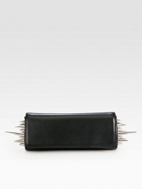 A dramatic style in supple leather with spiked sides.Magnetic flap closureOne inside open pocketSignature red lining10W X 4H X 2½DImported A dramatic style in supple leather with spiked sides.Magnetic flap closureOne inside open pocketSignature red lining10W X 4H X 2½DImported