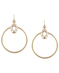 Understated elegance. Jessica Simpson's circular drop earrings are crafted from gold-tone mixed metal with a patterned design for a stylish touch. Approximate drop: 3-1/4 inches. Understated elegance. Jessica Simpson's circular drop earrings are crafted from gold-tone mixed metal with a patterned design for a stylish touch. Approximate drop: 3-1/4 inches.