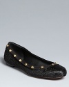 Love: go bananas for these go-with everything Rachel Zoe ballet flats, in chic calf hair edged up with golden studs.