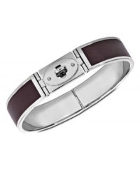 Lock down your look with this bracelet from Fossil. Crafted from silver-tone stainless steel, it features espresso-colored leather for a stylish touch. Approximate diameter: 2-5/8 inches. Lock down your look with this bracelet from Fossil. Crafted from silver-tone stainless steel, it features espresso-colored leather for a stylish touch. Approximate diameter: 2-5/8 inches.
