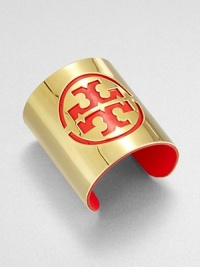 A stunning piece with a large, signature logo cut-out accented in glossy, patent leather. Patent leather16k goldplatedDiameter, about 2.5Slip-on styleImported A stunning piece with a large, signature logo cut-out accented in glossy, patent leather. Patent leather16k goldplatedDiameter, about 2.5Slip-on styleImported