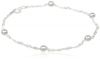 Sterling Silver Singapore with 4mm Bead Stations Chain Anklet, 9 Sterling Silver Singapore with 4mm Bead Stations Chain Anklet, 9