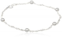 Sterling Silver Singapore with 4mm Bead Stations Chain Anklet, 9