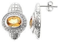 Sterling Silver Earrings With Bezeled Oval Yellow Citrine And White Topaz Pave Sterling Silver Earrings With Bezeled Oval Yellow Citrine And White Topaz Pave