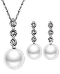 Perfectly elegant. This matching pendant and earrings set highlights cultured freshwater pearls (6-7 mm) and round-cut diamond accents set in sterling silver. Approximate length: 18 inches. Approximate drop (pendant): 3/4 inch. Approximate drop (earrings): 3/4 inch. Perfectly elegant. This matching pendant and earrings set highlights cultured freshwater pearls (6-7 mm) and round-cut diamond accents set in sterling silver. Approximate length: 18 inches. Approximate drop (pendant): 3/4 inch. Approximate drop (earrings): 3/4 inch.