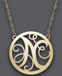 Looking for the perfect personalized gift? This stunning, letter N scroll pendant will do just the trick. Setting and chain crafted in 14k gold. Approximate length: 17 inches. Approximate drop: 1 inch.