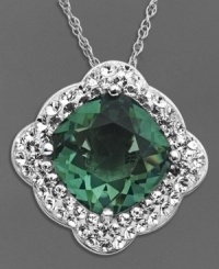 Envy-inducing green. Kaleidoscope's breathtaking pendant features a round-cut green crystal and rows of surrounding crystals with Swarovski Elements. Set in sterling silver. Approximate length: 18 inches. Approximate drop: 9/10 inch. Envy-inducing green. Kaleidoscope's breathtaking pendant features a round-cut green crystal and rows of surrounding crystals with Swarovski Elements. Set in sterling silver. Approximate length: 18 inches. Approximate drop: 9/10 inch.