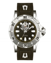 Revered for unparalleled precision, Bulova Accutron presents this stunning and contemporary watch from the Kirkwood collection. Black rubber strap and round stainless steel case with clear back and sapphire crystal. Black wave-patterned dial features dot markers and stick indices, yellow minute track, three silver tone hands, logo and aperture view of the movement at twelve o'clock. Swiss mechanical Sellita movement. Water resistant to 100 meters. Five-year limited warranty. Revered for unparalleled precision, Bulova Accutron presents this stunning and contemporary watch from the Kirkwood collection. Black rubber strap and round stainless steel case with clear back and sapphire crystal. Black wave-patterned dial features dot markers and stick indices, yellow minute track, three silver tone hands, logo and aperture view of the movement at twelve o'clock. Swiss mechanical Sellita movement. Water resistant to 100 meters. Five-year limited warranty.