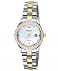 Illuminate your look with this glistening Solar-powered watch from Seiko. Illuminate your look with this glistening Solar-powered watch from Seiko.