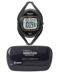 Get your workout on track with the Timex fitness tracker watch. The lightweight transmitter clips to the waist and communicates wirelessly to the watch for ultimate performance. Black resin strap and round case. Digital dial features pace, steps, distance and calories burned. Quartz movement. Water resistant to 50 meters. One-year limited warranty. Get your workout on track with the Timex fitness tracker watch. The lightweight transmitter clips to the waist and communicates wirelessly to the watch for ultimate performance. Black resin strap and round case. Digital dial features pace, steps, distance and calories burned. Quartz movement. Water resistant to 50 meters. One-year limited warranty.
