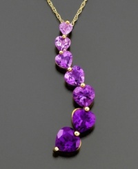 Follow the trail to her heart. Each heart-shaped amethyst (2-3/8 ct. t.w.) is a shade darker than the one before, creating a beautiful and unique look she'll love. Set in 14k gold. Chain measures 18 inches; drop measures 1-1/3 inches.