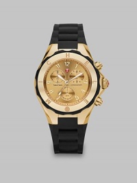 From the Tahitian Jelly Bean Collection. This technical timepiece features a radiant goldtone stainless steel case with a sporty silicone strap. Swiss quartz movementWater resistant to 5 ATMRound goldtone stainless steel case, 40mm (1.5) Sunray logo bezelGoldtone stainless steel chronograph dialNumeric hour markersDate sub-dialSecond hand Black silicone strapImported From the Tahitian Jelly Bean Collection. This technical timepiece features a radiant goldtone stainless steel case with a sporty silicone strap. Swiss quartz movementWater resistant to 5 ATMRound goldtone stainless steel case, 40mm (1.5) Sunray logo bezelGoldtone stainless steel chronograph dialNumeric hour markersDate sub-dialSecond hand Black silicone strapImported