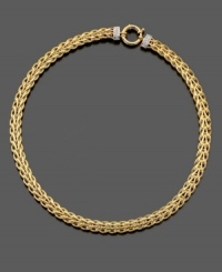 Elegant and fine, this 14k gold Spiga necklace adds beauty to every look. Featuring round-cut diamond (1/8 c.t. t.w.). Approximate length: 17 inches. Elegant and fine, this 14k gold Spiga necklace adds beauty to every look. Featuring round-cut diamond (1/8 c.t. t.w.). Approximate length: 17 inches.