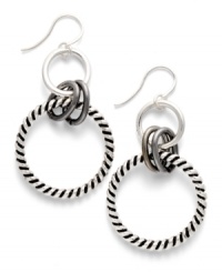 Every day style that adds a lasting touch. These chic circle drop earrings by Alfani feature a textured design in silver tone and hematite tone mixed metal. Approximate drop: 1-3/4 inches. Every day style that adds a lasting touch. These chic circle drop earrings by Alfani feature a textured design in silver tone and hematite tone mixed metal. Approximate drop: 1-3/4 inches.