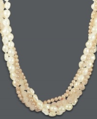 Sweet sophistication. Multiple strands of pink (8-9 mm) and white (4-4-1/2 mm) cultured freshwater pearls mixed with rose quartz beads (179-1/2 ct. t.w.) shimmer in this statement necklace. Clasp crafted in sterling silver. Approximate length: 17 inches. Sweet sophistication. Multiple strands of pink (8-9 mm) and white (4-4-1/2 mm) cultured freshwater pearls mixed with rose quartz beads (179-1/2 ct. t.w.) shimmer in this statement necklace. Clasp crafted in sterling silver. Approximate length: 17 inches.