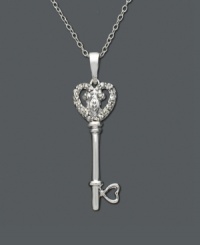 A symbol of royalty - this Fleur De Lis key pendant will have you feeling like a queen. Necklace features round-cut diamond (1/10 ct. t.w.) in sterling silver. Approximate length: 18 inches. Approximate drop: 1-1/4 inches. A symbol of royalty - this Fleur De Lis key pendant will have you feeling like a queen. Necklace features round-cut diamond (1/10 ct. t.w.) in sterling silver. Approximate length: 18 inches. Approximate drop: 1-1/4 inches.