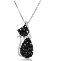 Sterling Silver Black Crystal Cat Pendant with Swarovksi Elements Sterling Silver Black Crystal Cat Pendant with Swarovksi Elements