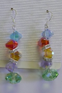 Swarovski Bead Earwire Earrings - Blue, Red, Brown, Purple and Green Color, with CZ Stones On, with Sterling Silver Setting Swarovski Bead Earwire Earrings - Blue, Red, Brown, Purple and Green Color, with CZ Stones On, with Sterling Silver Setting