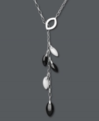 Chic contrasting colors. White agate (7 mm x 12 mm) and black onyx (8 mm x 20 mm) in pretty leaf shapes dangle from this y-shaped pendant necklace. Crafted in sterling silver. Approximate length: 18 inches. Approximate drop: 2 inches. Chic contrasting colors. White agate (7 mm x 12 mm) and black onyx (8 mm x 20 mm) in pretty leaf shapes dangle from this y-shaped pendant necklace. Crafted in sterling silver. Approximate length: 18 inches. Approximate drop: 2 inches.