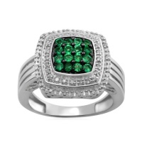 Jewelili Sterling Silver Ring with Genuine Zambian Emerald and 1/10 cttw Diamond Jewelili Sterling Silver Ring with Genuine Zambian Emerald and 1/10 cttw Diamond