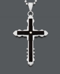 Present yourself in symbolic style. Men's necklace features a bold cross pendant crafted in stainless steel with a black ion-plated stainless steel inlay. Strung on matching stainless steel bead chain. Approximate length: 24 inches. Approximate drop width: 1/2 inch. Approximate drop length: 1-1/10 inches. Present yourself in symbolic style. Men's necklace features a bold cross pendant crafted in stainless steel with a black ion-plated stainless steel inlay. Strung on matching stainless steel bead chain. Approximate length: 24 inches. Approximate drop width: 1/2 inch. Approximate drop length: 1-1/10 inches.