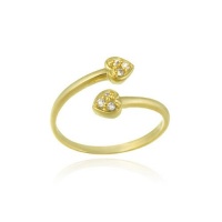 18K Gold Over Sterling Silver CZ Double Heart Toe Ring 18K Gold Over Sterling Silver CZ Double Heart Toe Ring