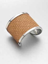 Supple woven leather creates a beautifully textured surface for this wide design. LeatherBrassDiameter, about 2.25Slip-on styleImported Supple woven leather creates a beautifully textured surface for this wide design. LeatherBrassDiameter, about 2.25Slip-on styleImported