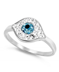 Keep your eye on this glam style. Studio Silver's good luck ring features the evil eye accented by blue and clear crystals in sterling silver. Size 7 and 8. Keep your eye on this glam style. Studio Silver's good luck ring features the evil eye accented by blue and clear crystals in sterling silver. Size 7 and 8.