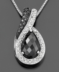 Deep intrigue surrounds this beautiful pendant featuring pear-shaped onyx and round-cut diamonds (1/7 ct. t.w.) set in sterling silver. Approximate length: 18 inches. Approximate drop: 1 inch. Deep intrigue surrounds this beautiful pendant featuring pear-shaped onyx and round-cut diamonds (1/7 ct. t.w.) set in sterling silver. Approximate length: 18 inches. Approximate drop: 1 inch.