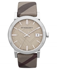 Covered in chic neutrals, this Burberry timepiece is a luxury timepiece built for everyday wear. Covered in chic neutrals, this Burberry timepiece is a luxury timepiece built for everyday wear.