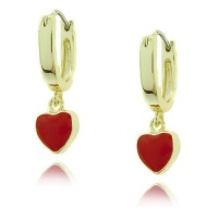 Lily Nily 18k Gold Overlay Red Enamel Hanging Heart Children's Hoop Earrings Lily Nily 18k Gold Overlay Red Enamel Hanging Heart Children's Hoop Earrings