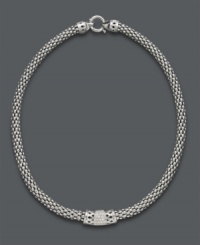 Elegant style with vintage appeal. This antique-inspired necklace gets an instant update with a chic crisscross pattern, thick chain, and rows of round-cut diamonds (1/4 ct. t.w.). Crafted in sterling silver. Approximate length: 18 inches. Elegant style with vintage appeal. This antique-inspired necklace gets an instant update with a chic crisscross pattern, thick chain, and rows of round-cut diamonds (1/4 ct. t.w.). Crafted in sterling silver. Approximate length: 18 inches.