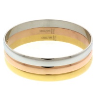 Set Of 3 Stainless Steel High Shine Bangle Bracelet Silver Yellow and Rose Gold