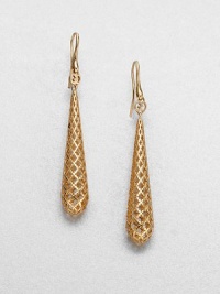 From the Diamantissima Collection. A long 18k gold drop design with diamond-shaped cut outs. 18K goldLength, about 2.3Hook backMade in Italy From the Diamantissima Collection. A long 18k gold drop design with diamond-shaped cut outs. 18K goldLength, about 2.3Hook backMade in Italy