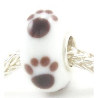 Sterling Silver Puppy Dog Paw Print Murano Style Handmade Lampwork Glass Bead Charm Sterling Silver Puppy Dog Paw Print Murano Style Handmade Lampwork Glass Bead Charm