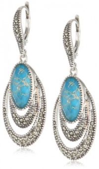 Judith Jack It's Time Sterling Silver, Marcasite and Turquoise Oval Drop Earrings Judith Jack It's Time Sterling Silver, Marcasite and Turquoise Oval Drop Earrings