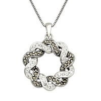 Sterling Silver Marcasite with Clear Crystal Wreath Pendant Necklace, 18 Sterling Silver Marcasite with Clear Crystal Wreath Pendant Necklace, 18