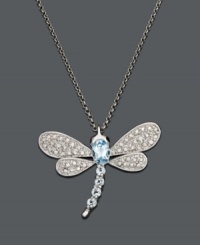 Set your heart aflutter when you lay eyes on this winged beauty. Dragonfly pendant by Victoria Townsend features a sparkling oval-cut and round-cut blue topaz (9/10 ct. t.w.) body with round-cut diamond accented wings. Necklace crafted in sterling silver. Approximate chain: 18 inches. Approximate drop: 3/4 inch.