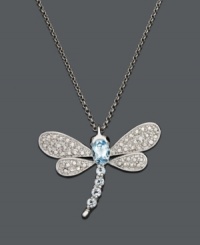 Set your heart aflutter when you lay eyes on this winged beauty. Dragonfly pendant by Victoria Townsend features a sparkling oval-cut and round-cut blue topaz (9/10 ct. t.w.) body with round-cut diamond accented wings. Necklace crafted in sterling silver. Approximate chain: 18 inches. Approximate drop: 3/4 inch. Set your heart aflutter when you lay eyes on this winged beauty. Dragonfly pendant by Victoria Townsend features a sparkling oval-cut and round-cut blue topaz (9/10 ct. t.w.) body with round-cut diamond accented wings. Necklace crafted in sterling silver. Approximate chain: 18 inches. Approximate drop: 3/4 inch.