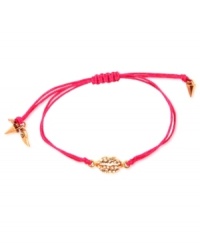 It's not just lip service: RACHEL Rachel Roy makes a strong fashion statement with this bracelet. The charm is crafted from gold-tone mixed metal and lies at the center of a wax cotton cord in a fun pink shade. Bracelet adjusts to fit wrist. Approximate length: 1/2 - 8 inches. Approximate diameter: 1/4 inch. It's not just lip service: RACHEL Rachel Roy makes a strong fashion statement with this bracelet. The charm is crafted from gold-tone mixed metal and lies at the center of a wax cotton cord in a fun pink shade. Bracelet adjusts to fit wrist. Approximate length: 1/2 - 8 inches. Approximate diameter: 1/4 inch.