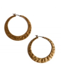 Egyptian style with a modern spin. These rich, graduated hoops by Lucky Brand feature a chic hammered surface in gold tone mixed metal. Approximate diameter: 1-5/8 inches. Egyptian style with a modern spin. These rich, graduated hoops by Lucky Brand feature a chic hammered surface in gold tone mixed metal. Approximate diameter: 1-5/8 inches.